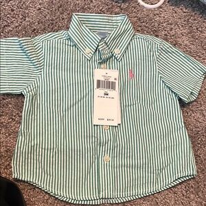 Ralph Lauren Green Button Down Shirt with Stripes